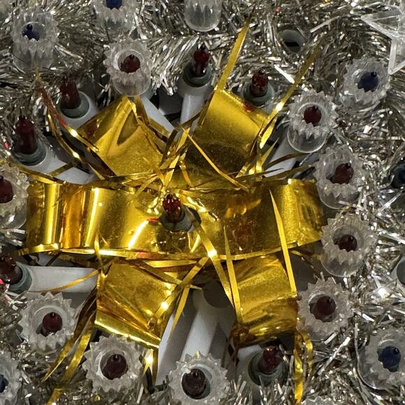 Vtg Holiday Light Decor GOLD STAR Christmas Tree Topper With Tinsel Stars - Picture 4 of 4